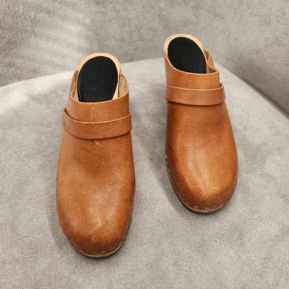 Swedish Hasbeens Clogs 7 Tan Leather Slip In Classic Mules Boho Scandinavian - Picture 3 of 17